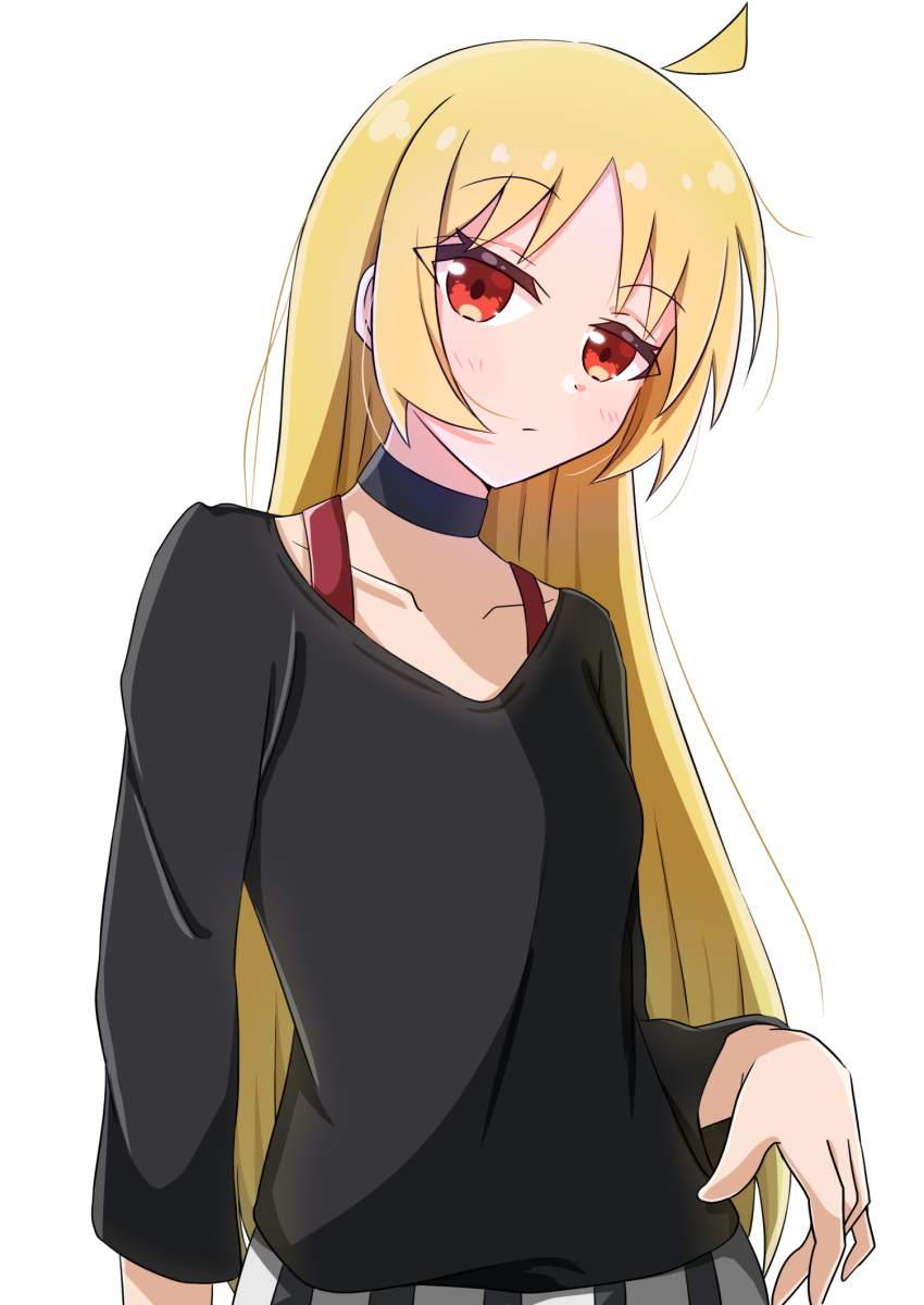 1girl, ahoge, black_choker, black_shirt, blush, bocchi_the_rock!, choker, closed_mouth