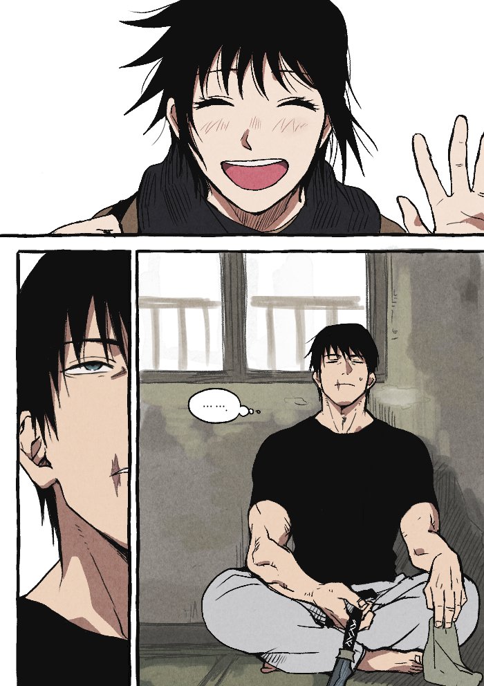 1boy, 1girl, ^_^, black_hair, black_scarf, black_shirt, closed_eyes, closed_mouth