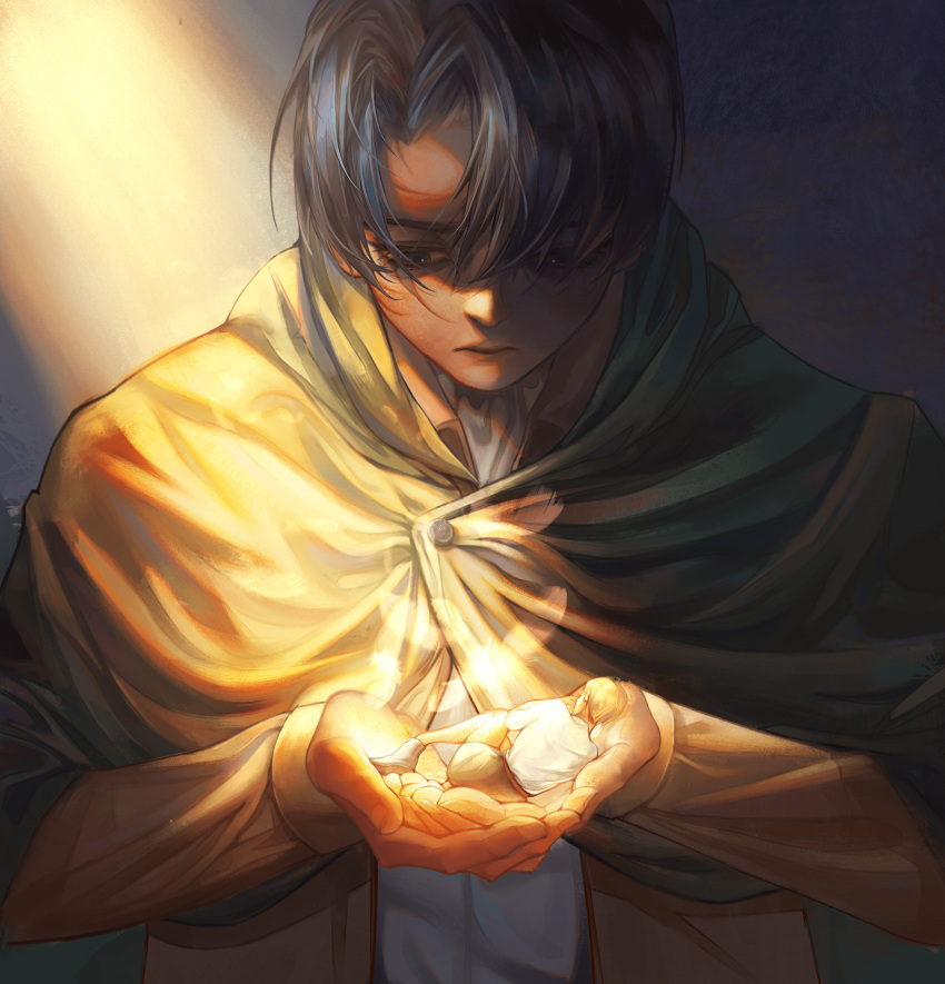 2boys, absurdres, black_hair, blonde_hair, erwin_smith, feathers, highres, l.k_(lk_cyz)