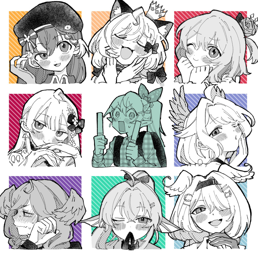 6+girls, ;), animal_ear_fluff, animal_ears, beret, blush, braid, cat_ears