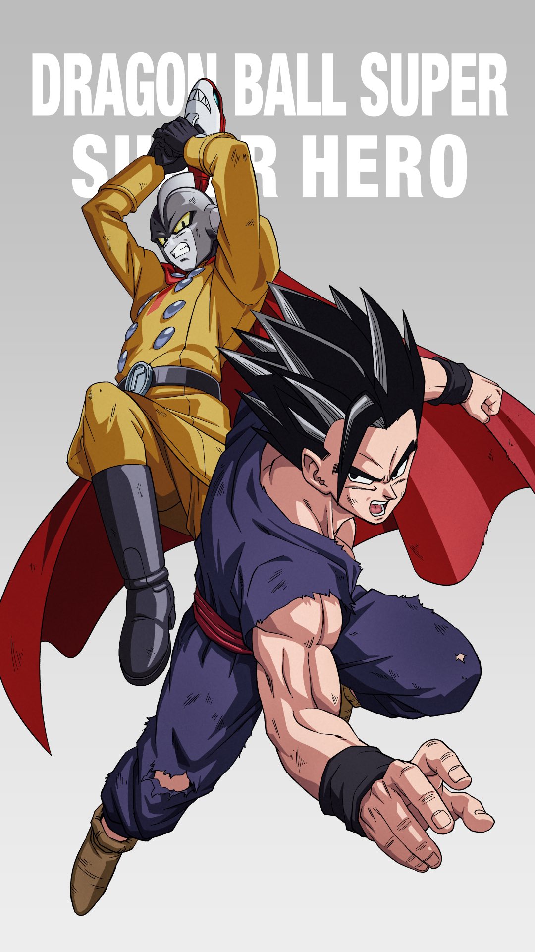 2boys, arms_up, belt, biceps, cape, clenched_teeth, commentary, commentary_request