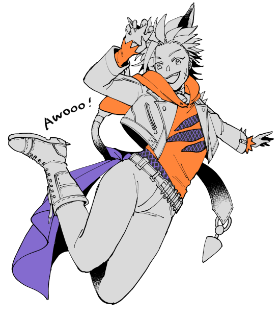 1boy, animal_ears, arm_up, artist_request, awooo, belt, boots, claw_pose