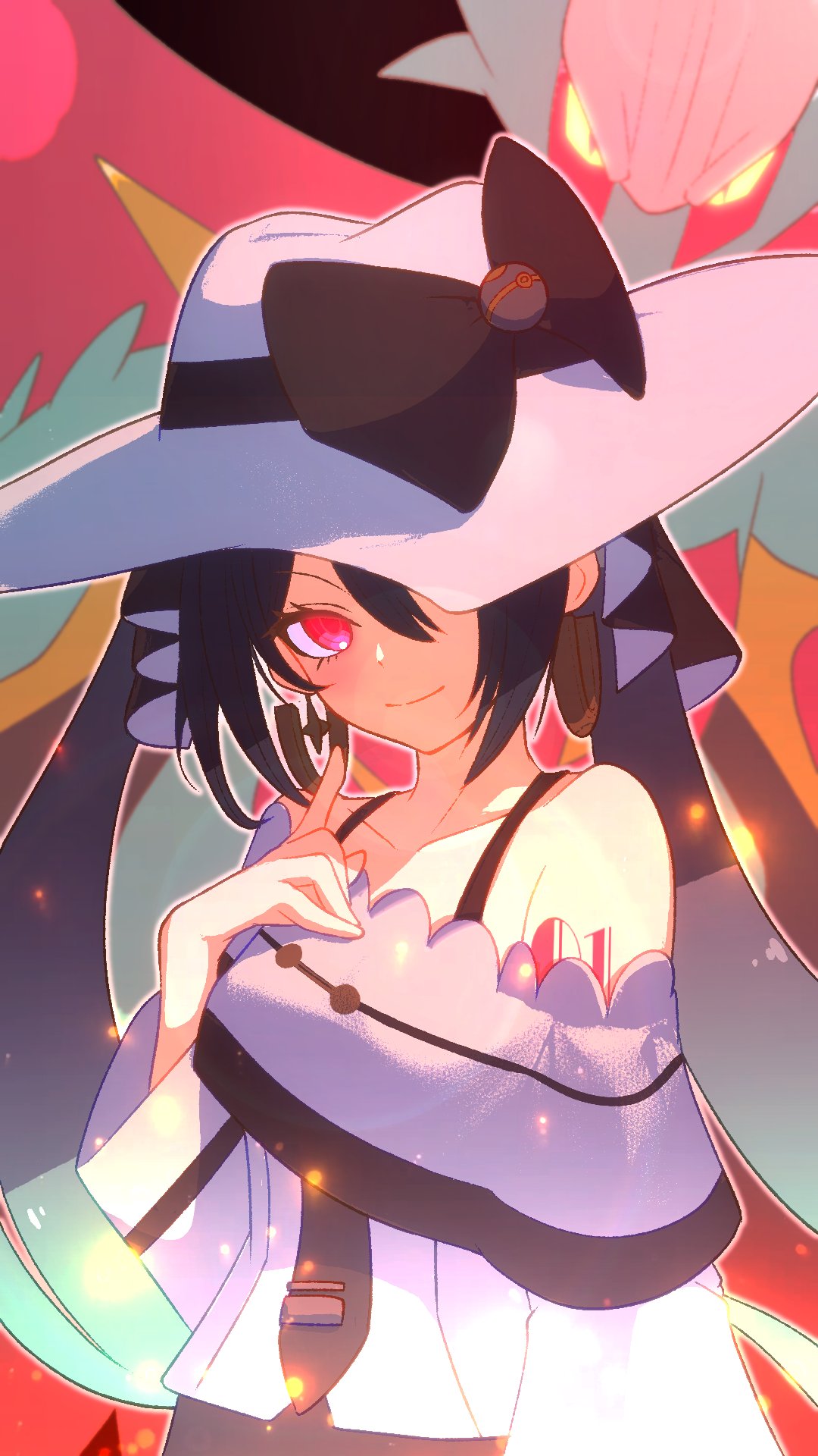 1girl, black_bow, bow, dark_miku_(project_voltage), dragon, earrings, green_hair, hat
