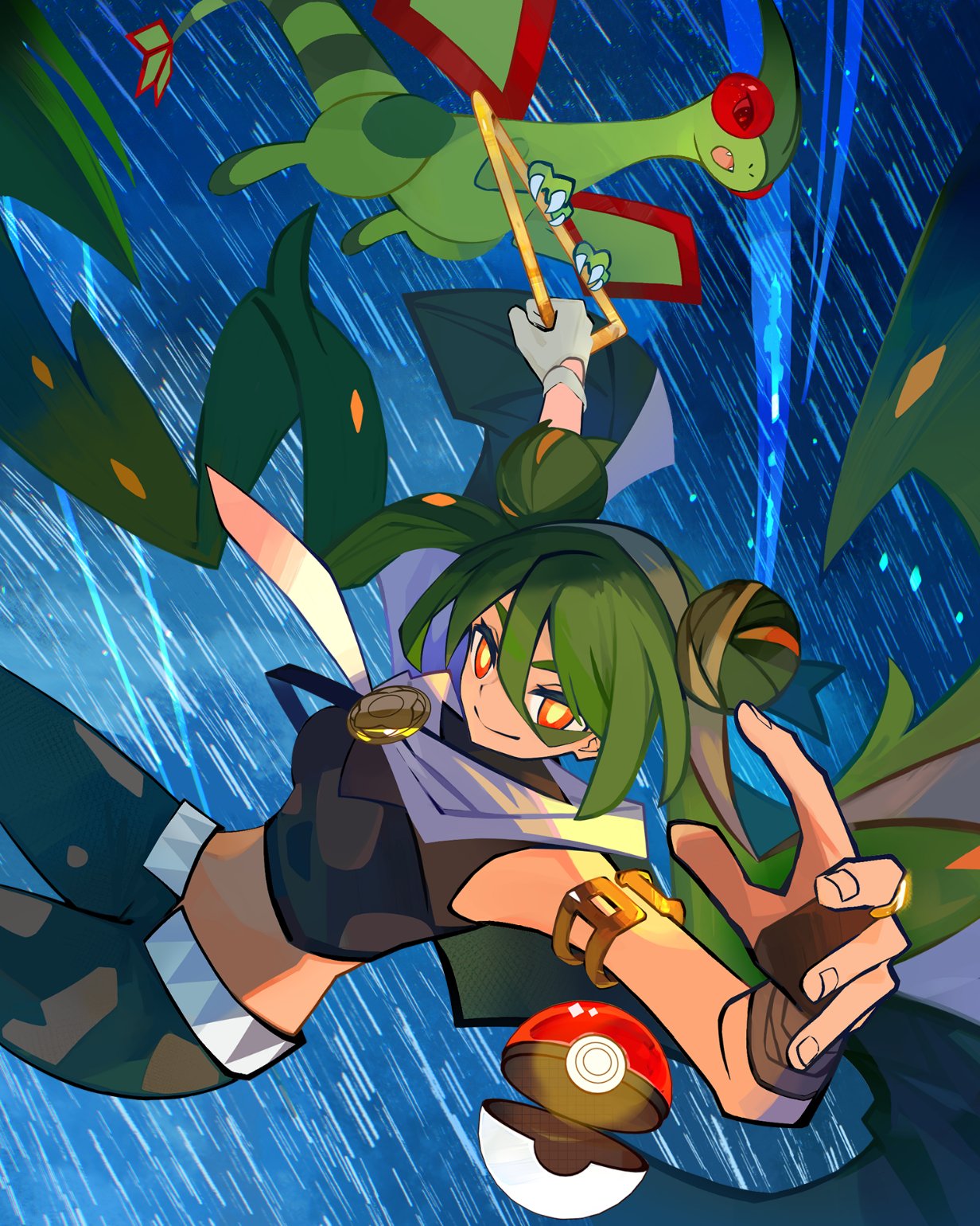 1girl, ab-ten, bandaged_arm, bandages, cape, claws, crop_top, double_bun