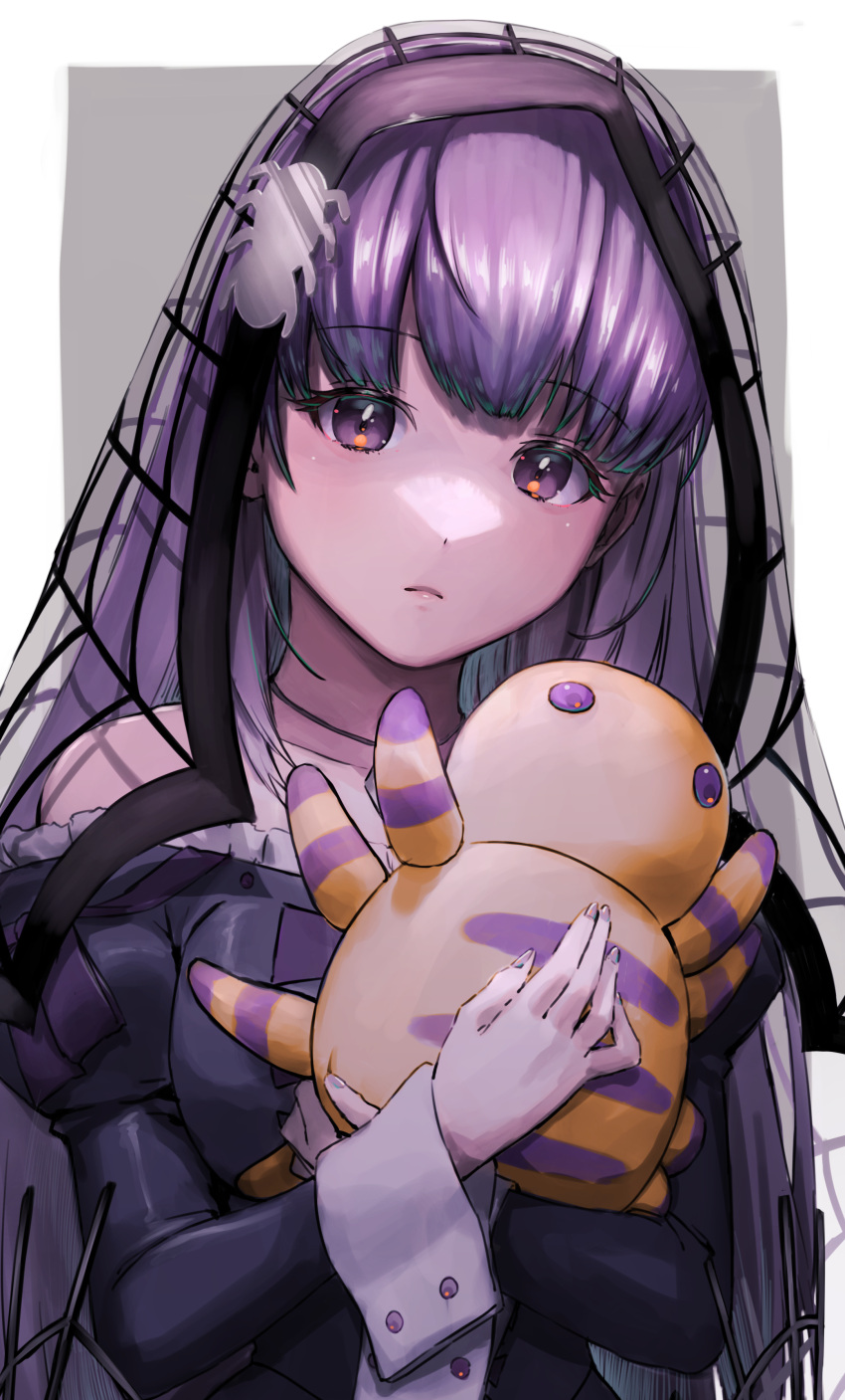 1girl, absurdres, aduti_momoyama, bare_shoulders, black_dress, closed_mouth, commentary_request, dress