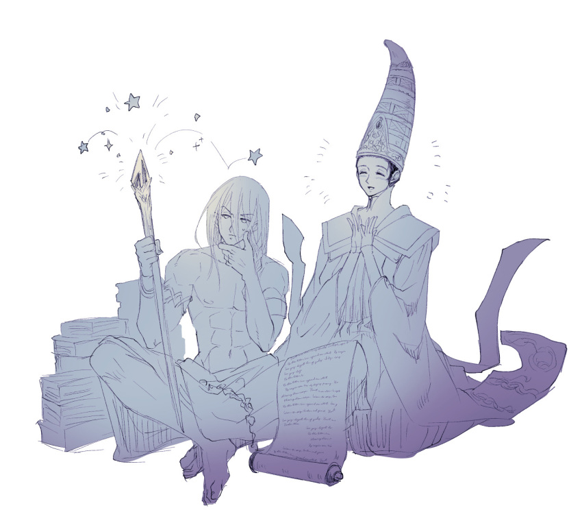 1boy, 1girl, applause, armlet, bare_arms, bare_legs, bare_pectorals, bare_shoulders