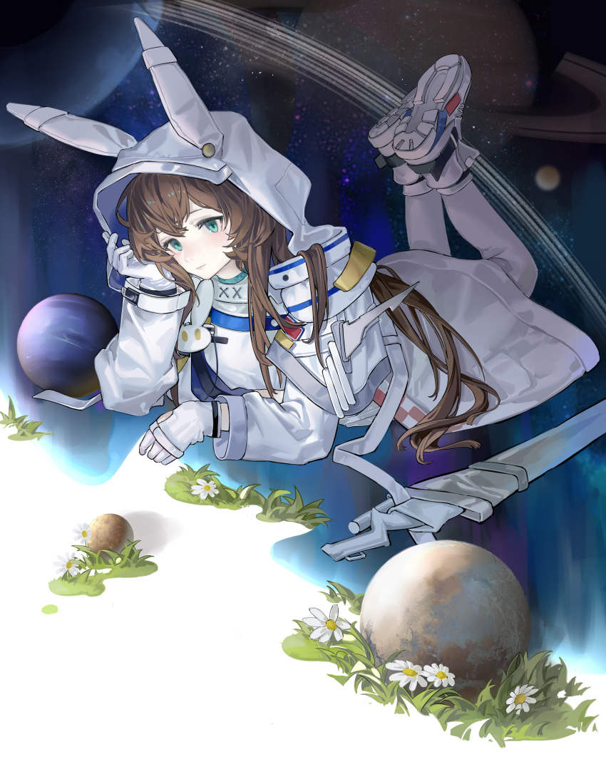 1girl, absurdres, amiya_(arknights), amiya_(guard)_(arknights), amiya_(guard)_(touch_the_stars)_(arknights), animal_ears, animal_hood, aqua_eyes