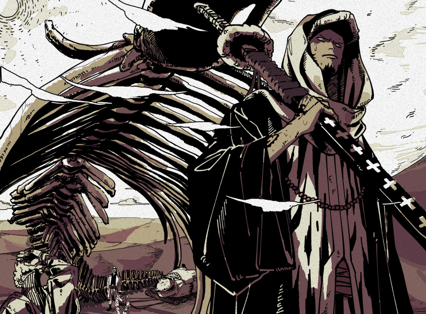 5boys, absurdres, bandana, bear, bepo, black_hair, black_kimono, coat