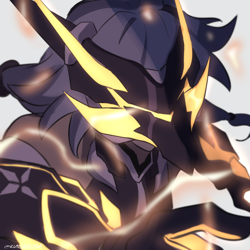 1girl, absurdres, black_gloves, covered_face, english_commentary, fu_hua, fu_hua_(shadow_knight), gloves