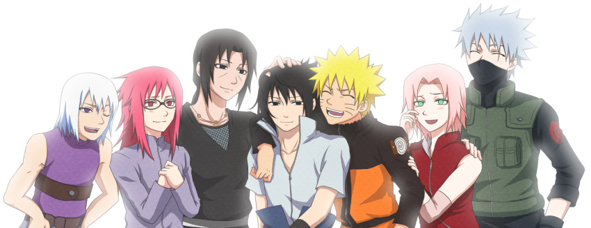 bad_id, bare_shoulders, black_eyes, black_hair, blonde_hair, brothers, closed_eyes, everyone