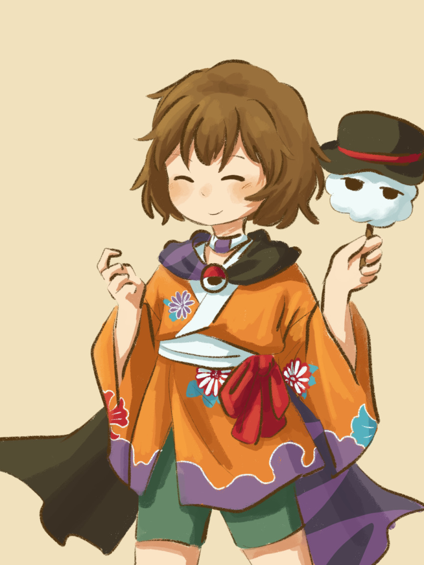 1other, adapted_costume, androgynous, baila_kuangzi, brown_hair, chinese_commentary, closed_eyes, closed_mouth