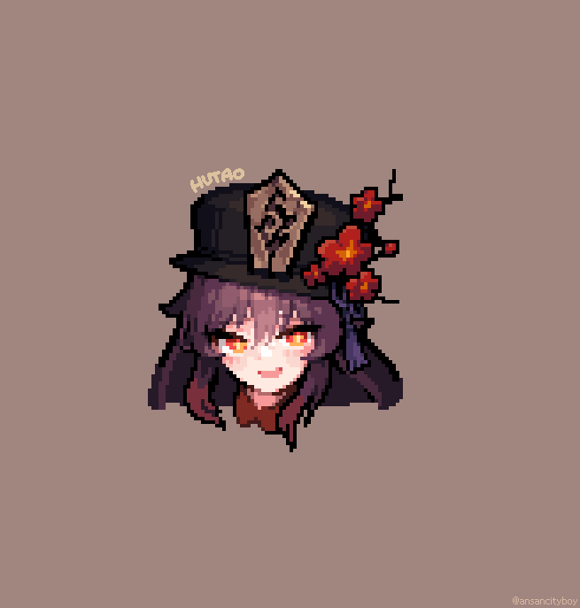 1girl, black_headwear, brown_hair, colored_tips, flower, genshin_impact, hat, hat_tassel