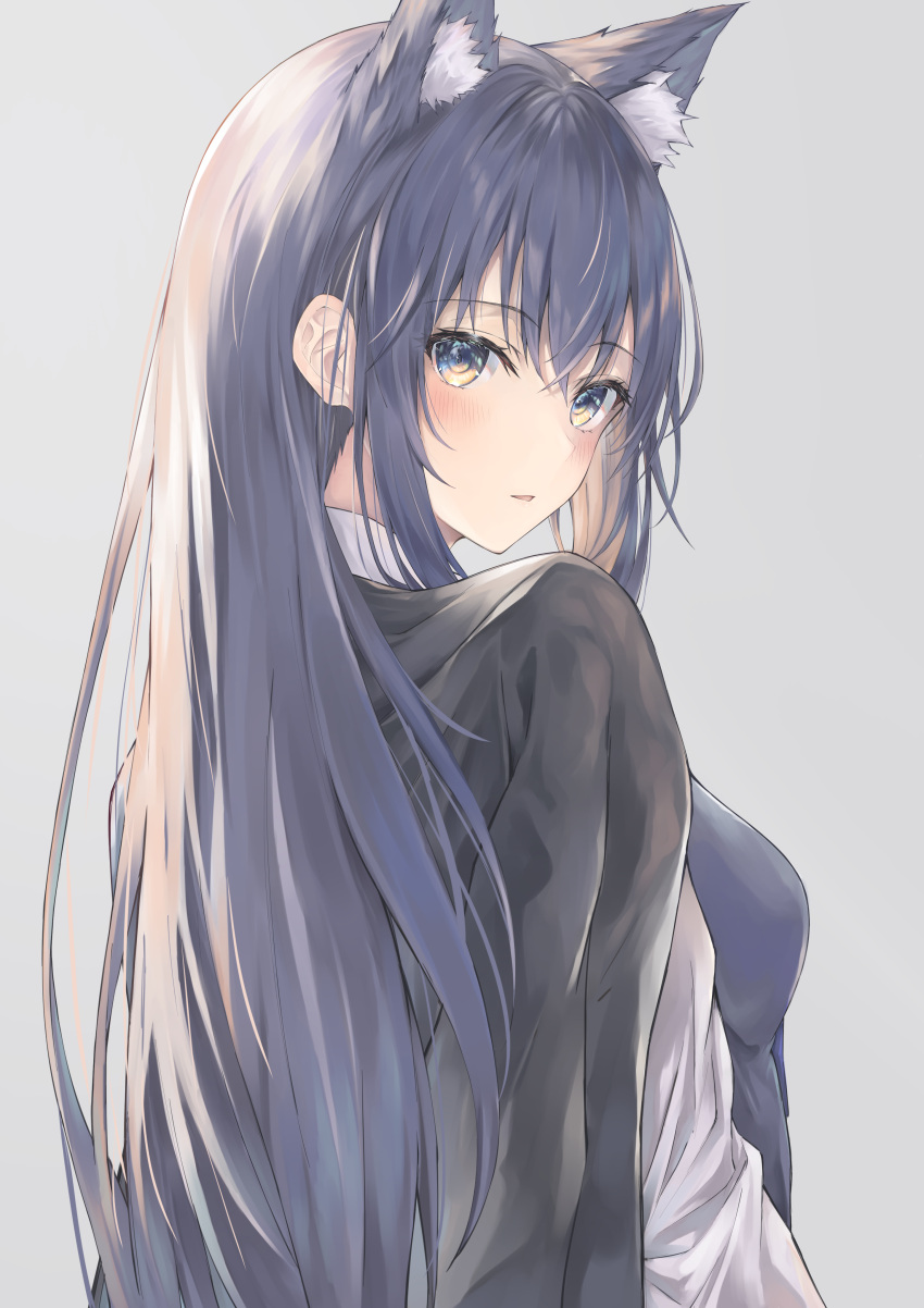 1girl, absurdres, animal_ear_fluff, animal_ears, arknights, black_coat, black_hair, blue_eyes