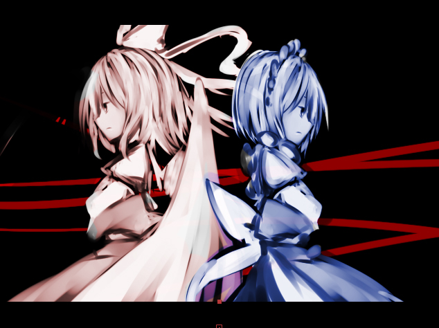 back-to-back, expressionless, gengetsu, hair_ribbon, letterboxed, maid_headdress, monochrome, mr.milk_caramel