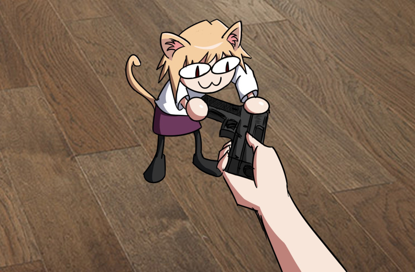 go_do_a_crime_(meme), gun, highres, holding, holding_gun, holding_weapon, meme, neco-arc