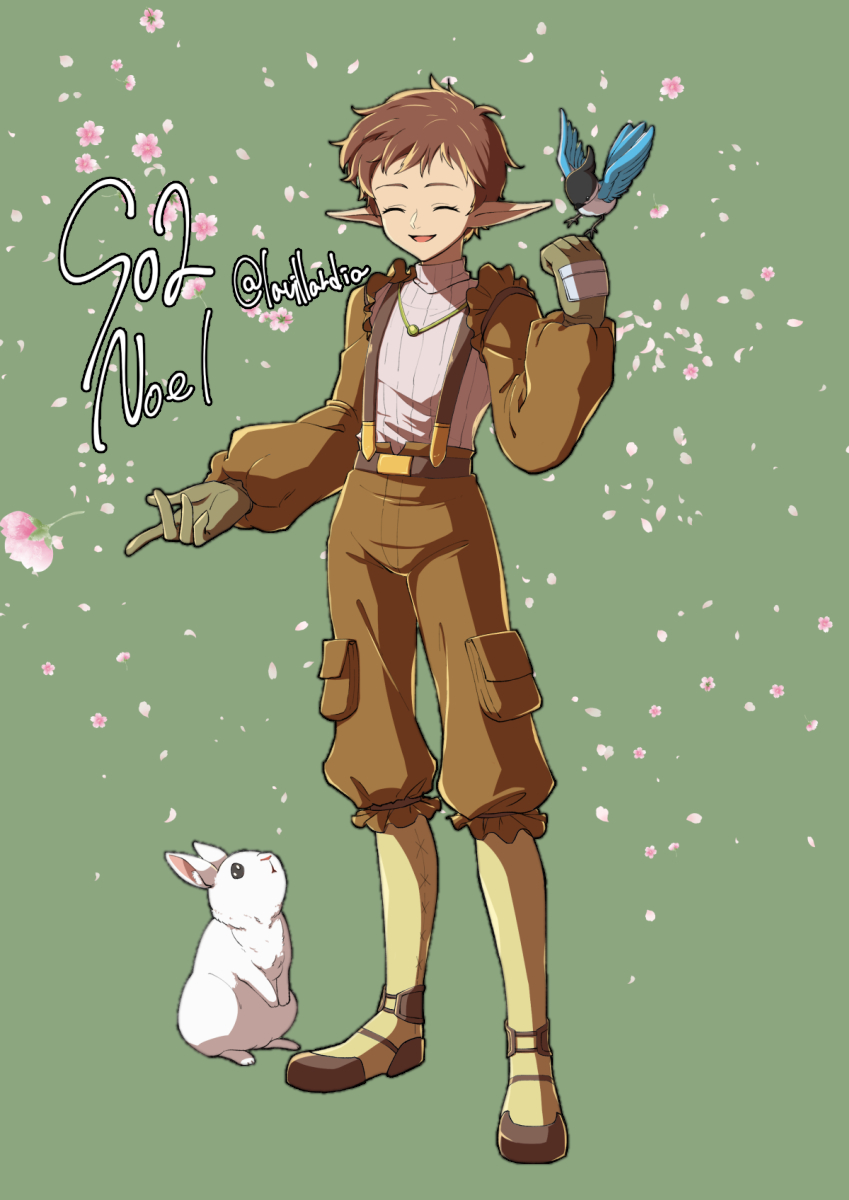 1boy, artist_name, bird, bird_on_hand, brown_footwear, brown_hair, brown_pants, character_name