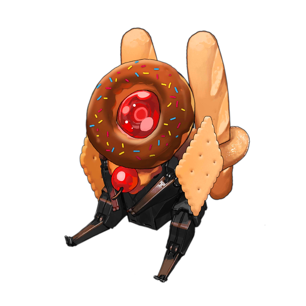 animal_focus, baguette, bread, cerberus_(girls'_frontline), cherry, cracker, doughnut, food