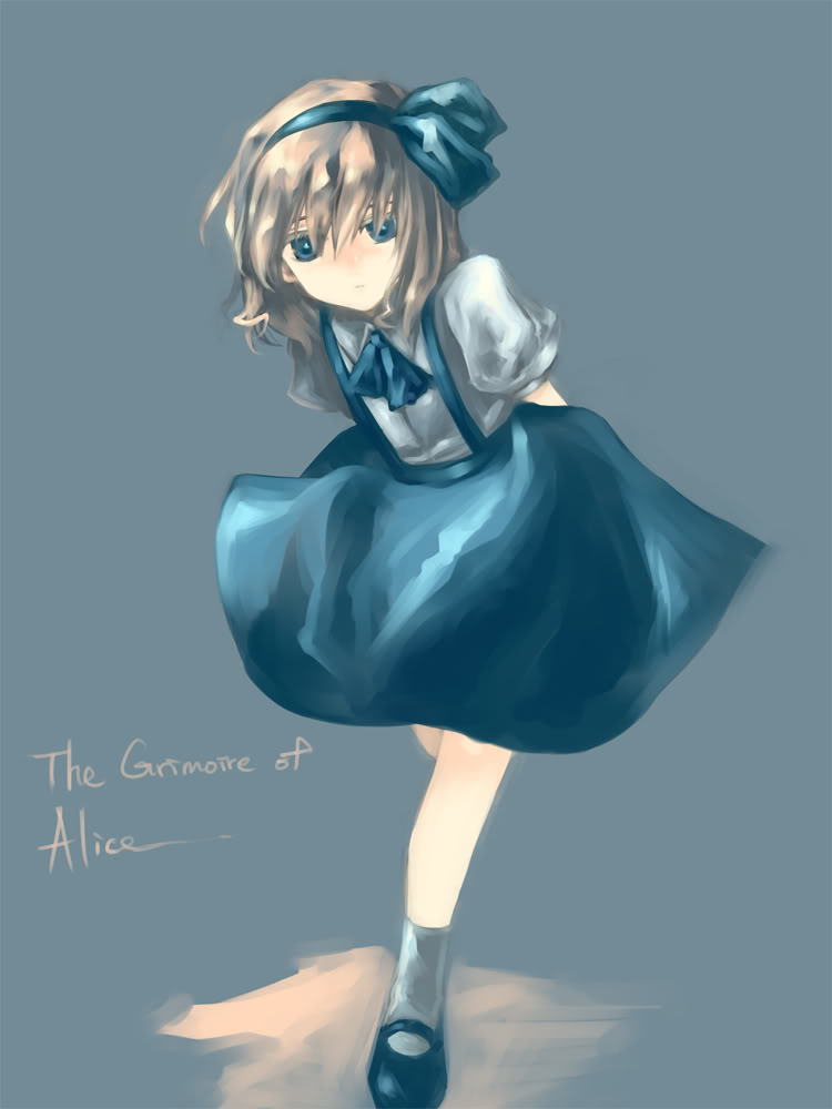 alice_margatroid, alice_margatroid_(pc-98), arms_behind_back, blonde_hair, blue_eyes, english, fori, solo