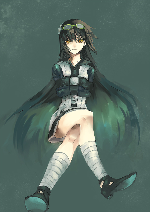 bandaid, bound_arms, fori, goggles, goggles_on_head, long_hair, multicolored_hair, niounomiya_izumu