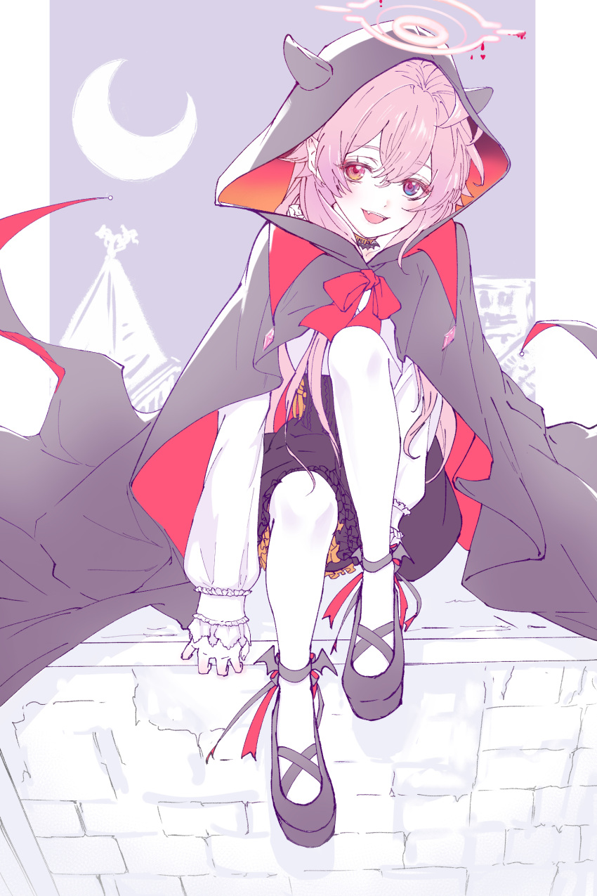 1girl, absurdres, ahoge, black_cloak, black_footwear, black_pants, blue_archive, blue_eyes