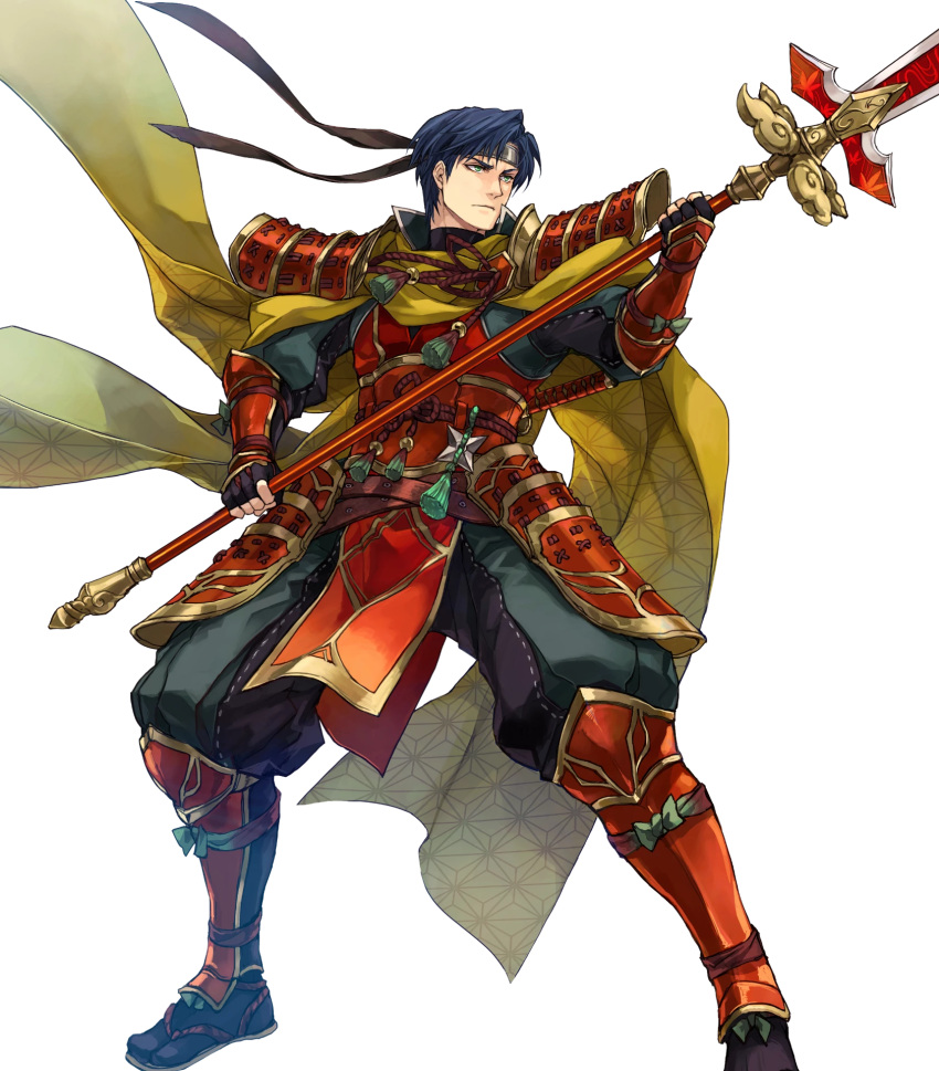 1boy, armor, attack, black_gloves, black_hair, cape, fingerless_gloves, fire_emblem