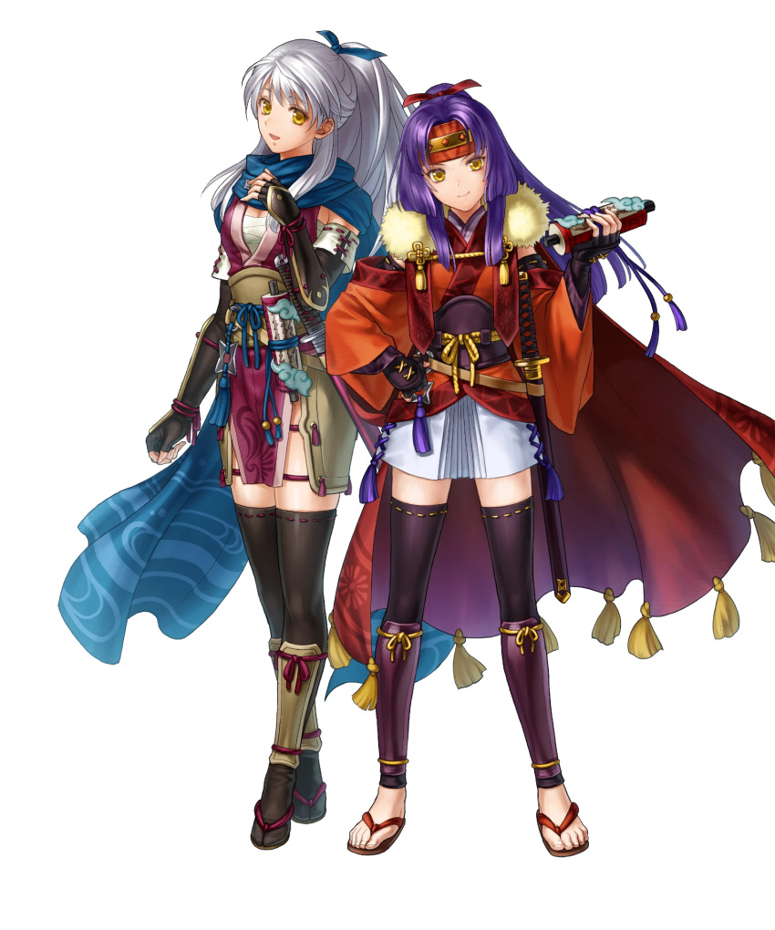 2girls, arm_guards, black_gloves, black_thighhighs, fingerless_gloves, fire_emblem, fire_emblem:_radiant_dawn, fire_emblem_heroes
