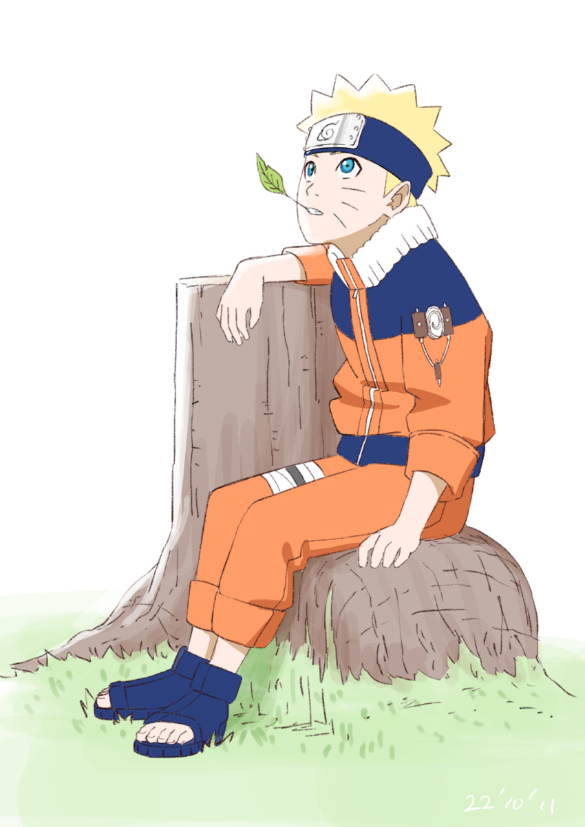 1boy, blonde_hair, blue_eyes, commentary_request, ebata_kyouhei, facial_mark, forehead_protector, full_body