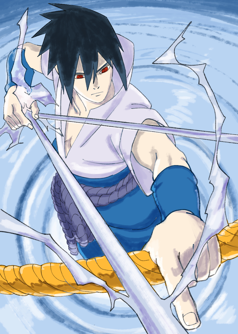 1boy, aiming, black_hair, bow_(weapon), ebata_kyouhei, expressionless, highres, male_focus