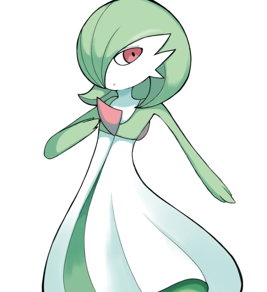 1girl, bob_cut, colored_skin, commentary, flat_chest, gardevoir, green_hair, green_skin