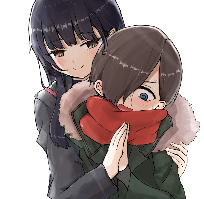 1boy, 1girl, absurdres, black_hair, black_jacket, blue_eyes, boku_no_kokoro_no_yabai_yatsu, brown_eyes