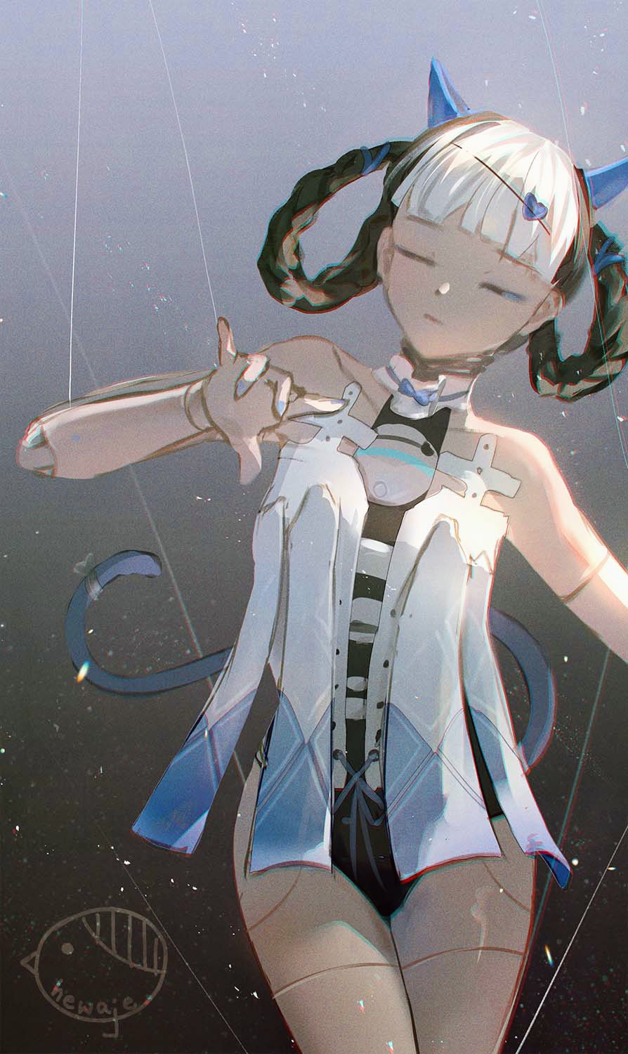 1girl, animal_ears, bambinata_(punishing:_gray_raven), bare_arms, bare_legs, bare_shoulders, black_hair, black_leotard