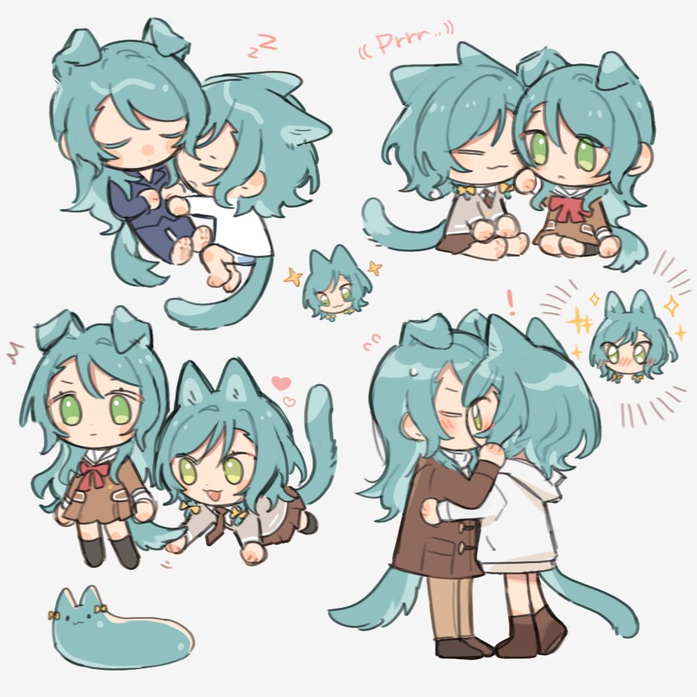 2girls, animal_ears, animal_feet, animal_hands, aqua_hair, bang_dream!, black_socks, blazer
