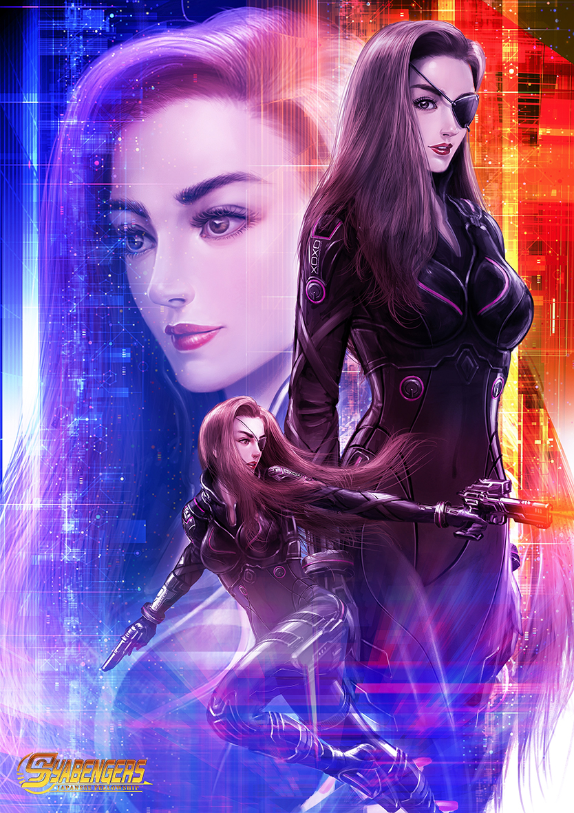 1girl, black_widow, black_widow_(cosplay), bodysuit, brown_eyes, brown_hair, character_request, cosplay