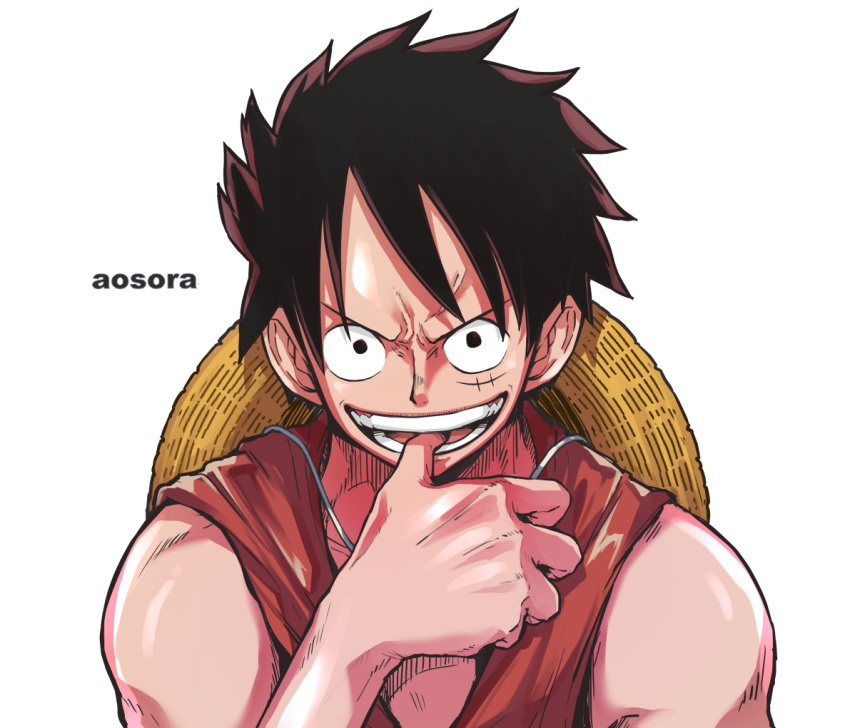 1boy, aosora2823, artist_name, bare_shoulders, black_eyes, black_hair, commentary, finger_to_mouth