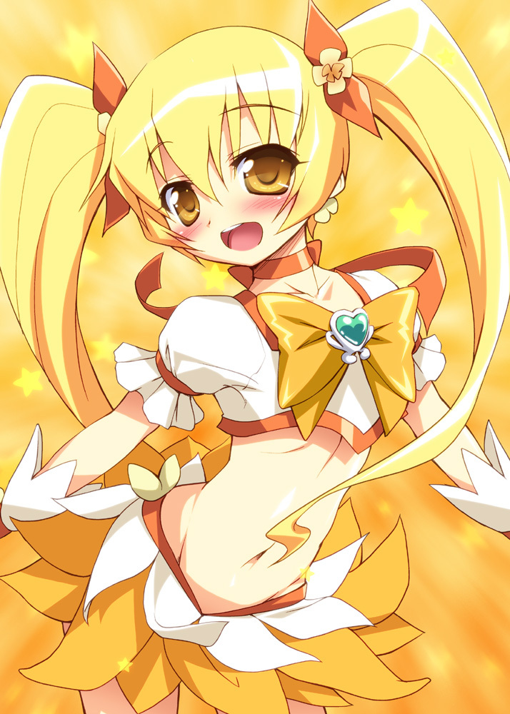 blonde_hair, blush, cure_sunshine, futari_wa_precure, hair_ribbon, heart, heartcatch_precure!, long_hair