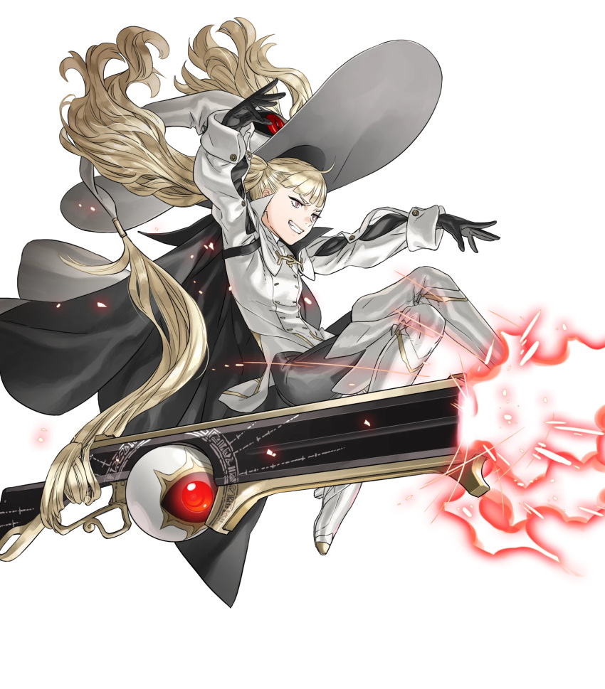 1girl, artificial_eye, blonde_hair, boots, brown_eyes, buttons, cape, dress