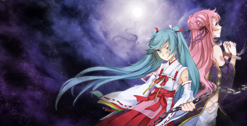 blue_eyes, blue_hair, chain, green_eyes, hands, hatsune_miku, japanese_clothes, long_hair