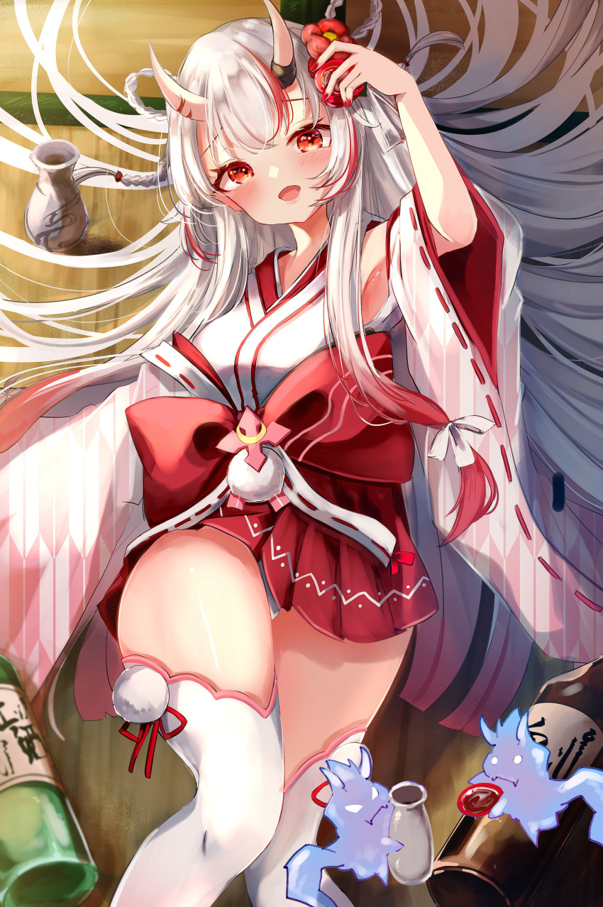 1girl, absurdres, detached_sleeves, highres, hololive, horns, japanese_clothes, kimono