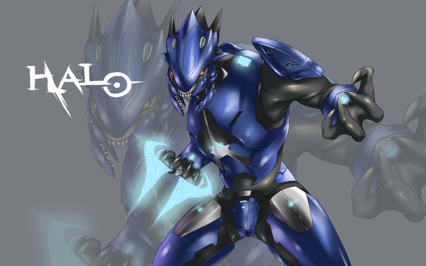 armor, elite, energy_sword, halo_(game), highres, nishiumi_yuuta, no_humans, open_mouth