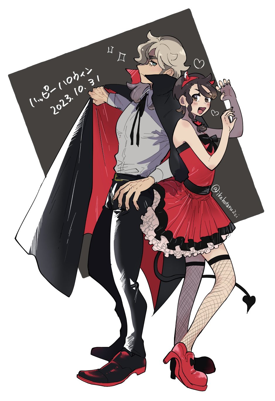 1boy, 1girl, arven_(pokemon), black_cape, black_pants, braid, brown_eyes, brown_hair