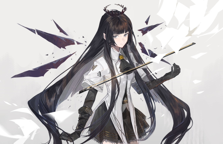 1girl, antenna_hair, arknights, ascot, belt, belt_buckle, black_ascot, black_belt