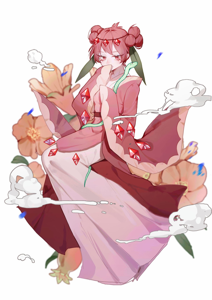 1girl, antenna_hair, bow, cookie_run, covering_mouth, flower, flower_request, full_body