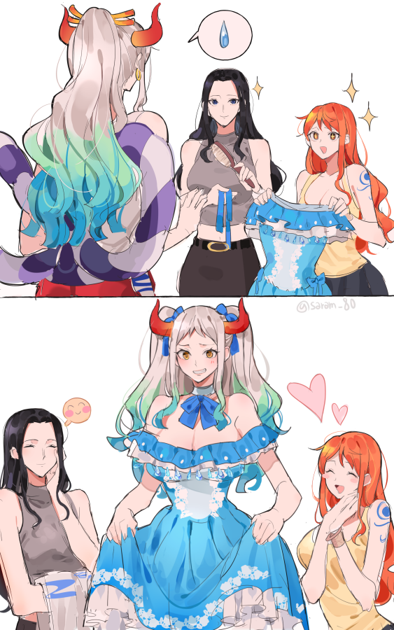+_+, 3girls, ^_^, archived_source, arm_tattoo, bad_id, bad_twitter_id, belt