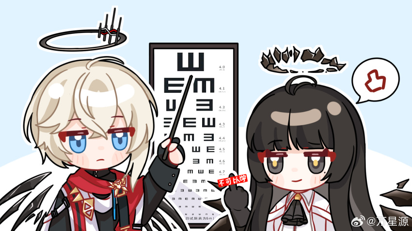 1boy, 1girl, ahoge, anger_vein, antenna_hair, arknights, artist_name, ascot