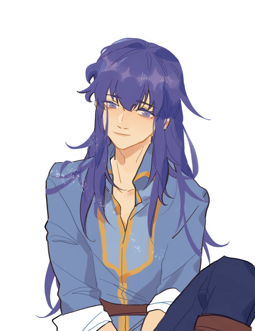 1boy, belt, blue_eyes, blue_hair, fire_emblem, fire_emblem:_genealogy_of_the_holy_war, hair_between_eyes, hair_down