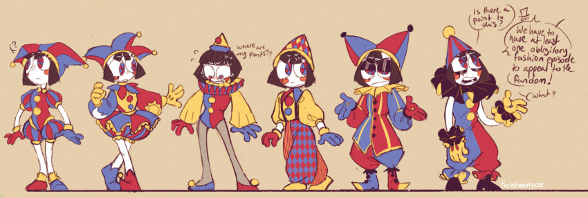 1girl, ?, alternate_costume, arms_up, asymmetrical_footwear, asymmetrical_gloves, black_hair, blush_stickers