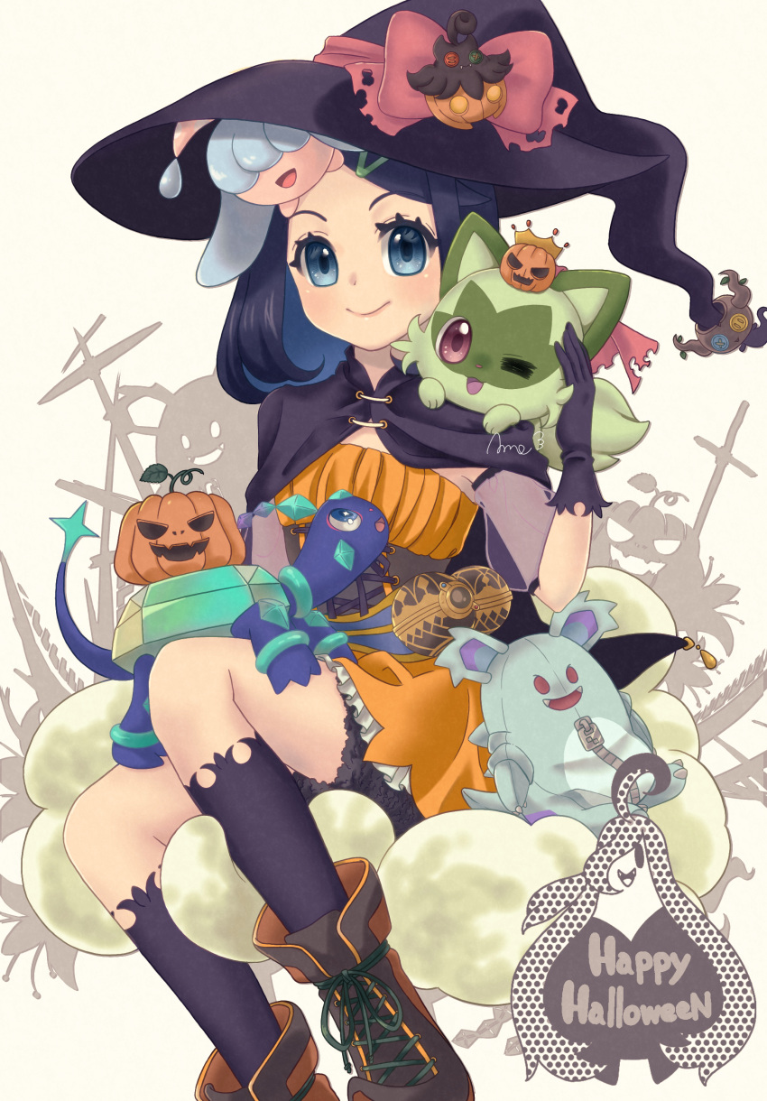 1girl, absurdres, alternate_costume, amedamaneko, black_gloves, black_headwear, blue_eyes, boots
