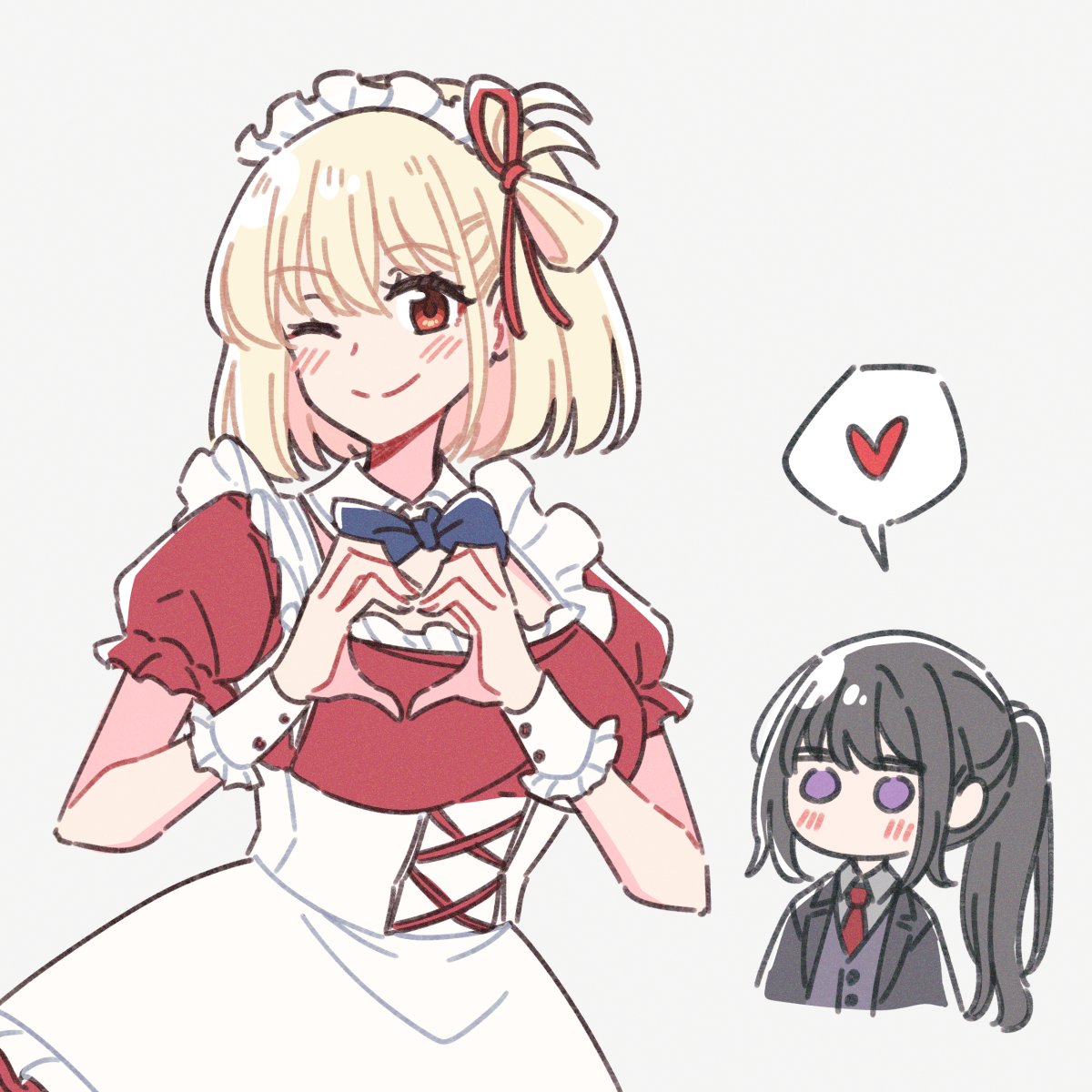 2girls, akamirai, black_hair, blonde_hair, blush, cross-laced_clothes, cross-laced_dress, dress