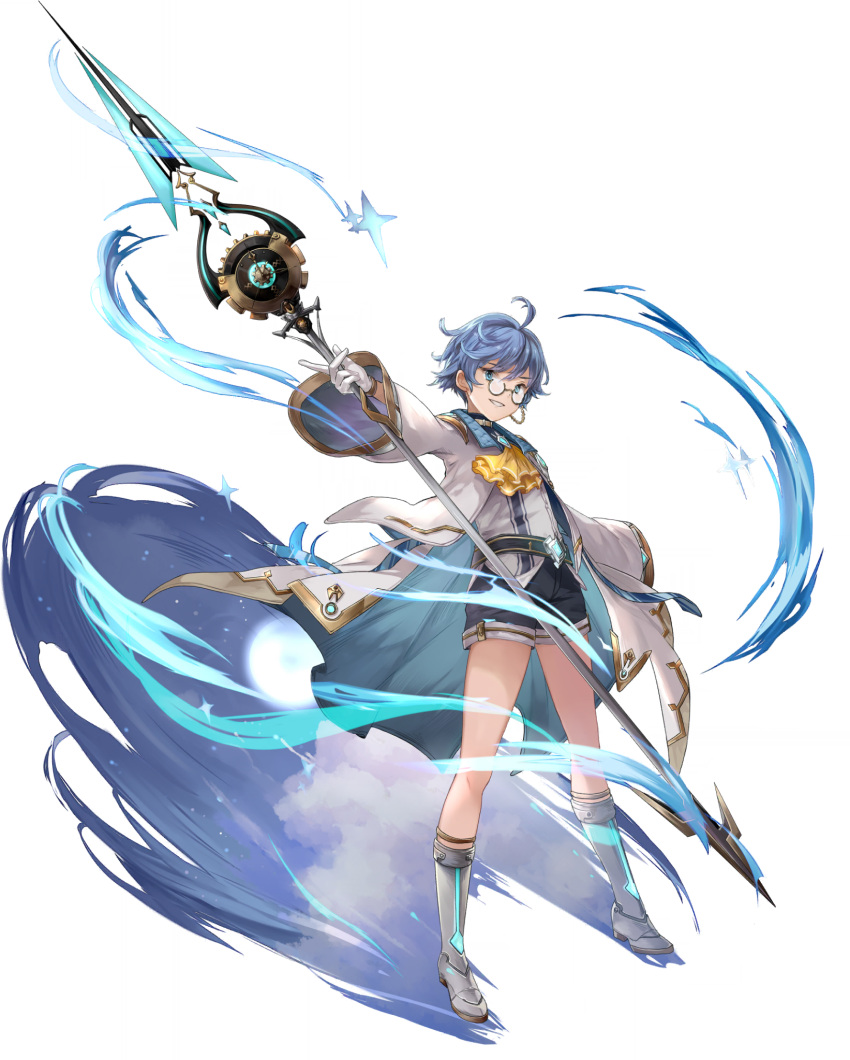 1boy, ahoge, analog_clock, aqua_gemstone, ascot, aura, belt, black_belt