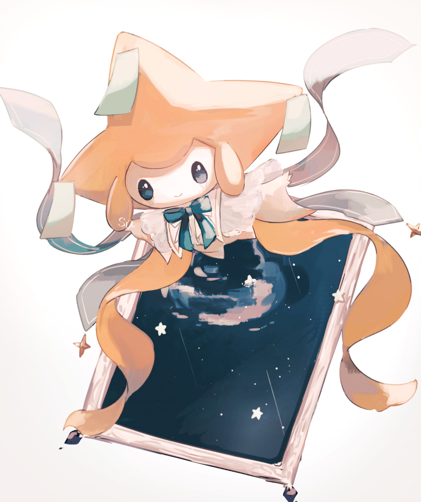 absurdres, blue_bow, blue_bowtie, bow, bowtie, colored_skin, floating, gradient_background